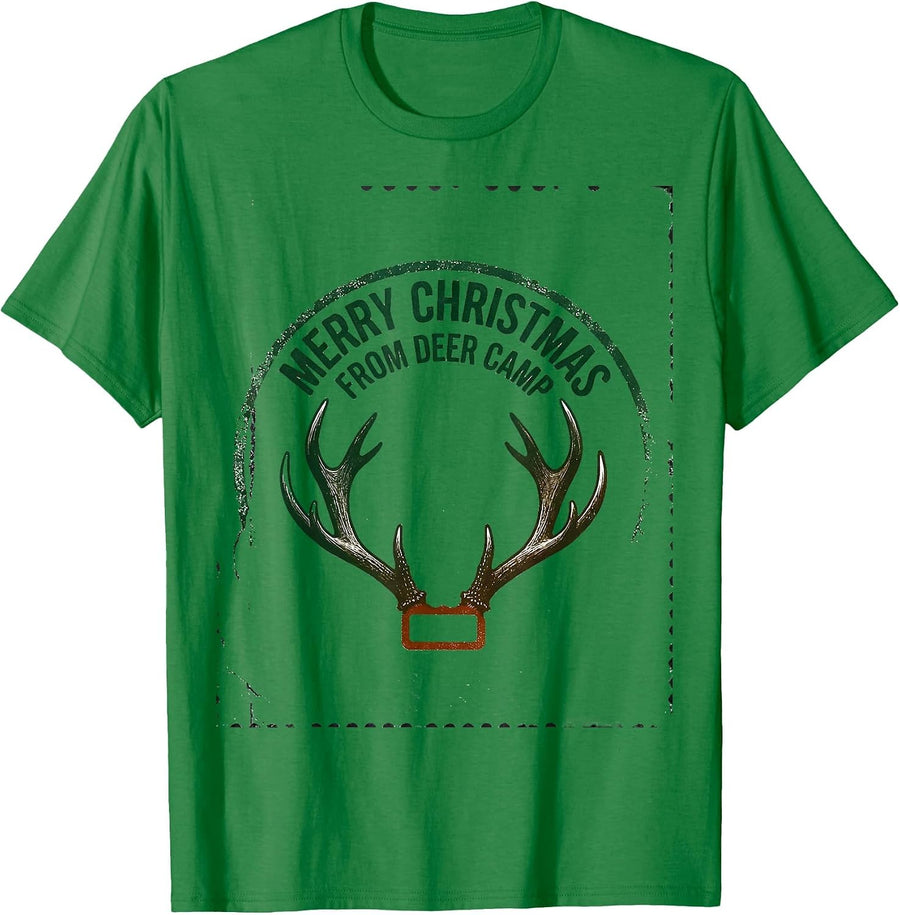 Men's Merry Christmas From Deer Camp Funny Hunting Humor Christmas T-Shirt - Kelly Green