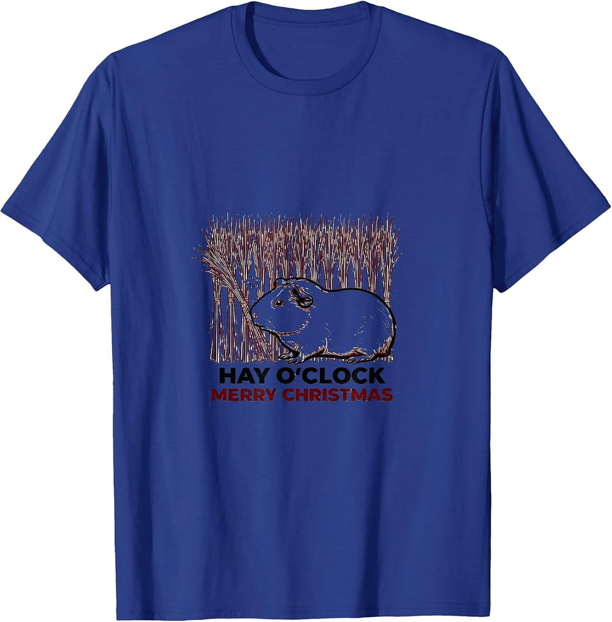 Hay O'Clock Merry Christmas Line Art Guinea Pig Pet Lover T-Shirt - Royal Blue
