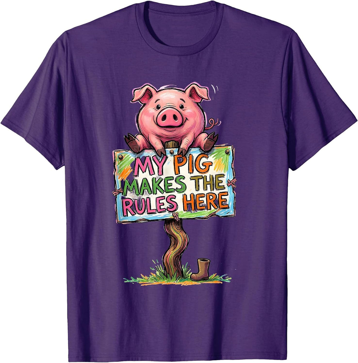 Men's My Pig Makes The Rules Here Funny Pig Lover Farm Animal T-Shirt - Purple
