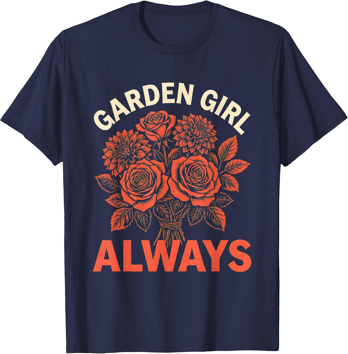 Men's Garden Girl Always Floral Fashion Design T-Shirt - Navy Blue