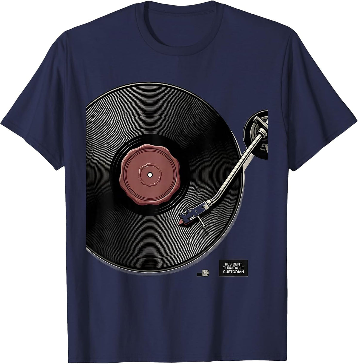 Men's Resident Turntable Custodian Vinyl Record Collector T-Shirt - Navy Blue