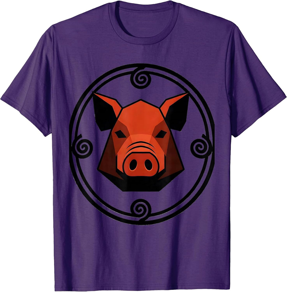 Geometric Pig Badge Farm Animal Lover Humor T-Shirt - Purple
