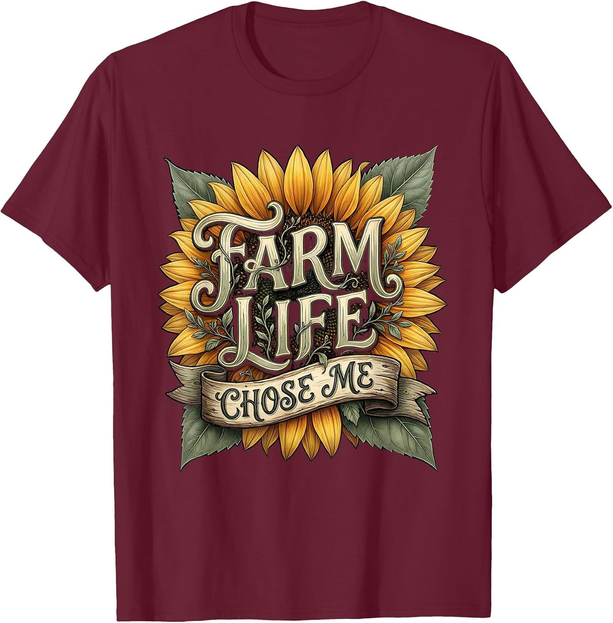 Men's Farm Life Chose Me Rustic Country Design T-Shirt - Burgundy