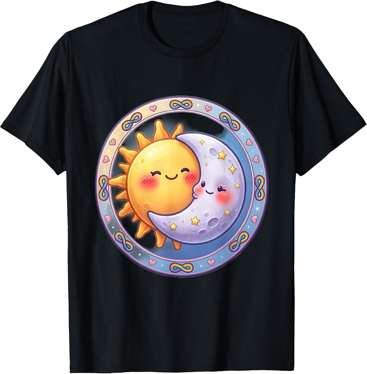 Men's Autism Awareness Sun and Moon Shared Orbit Design T-Shirt - Black