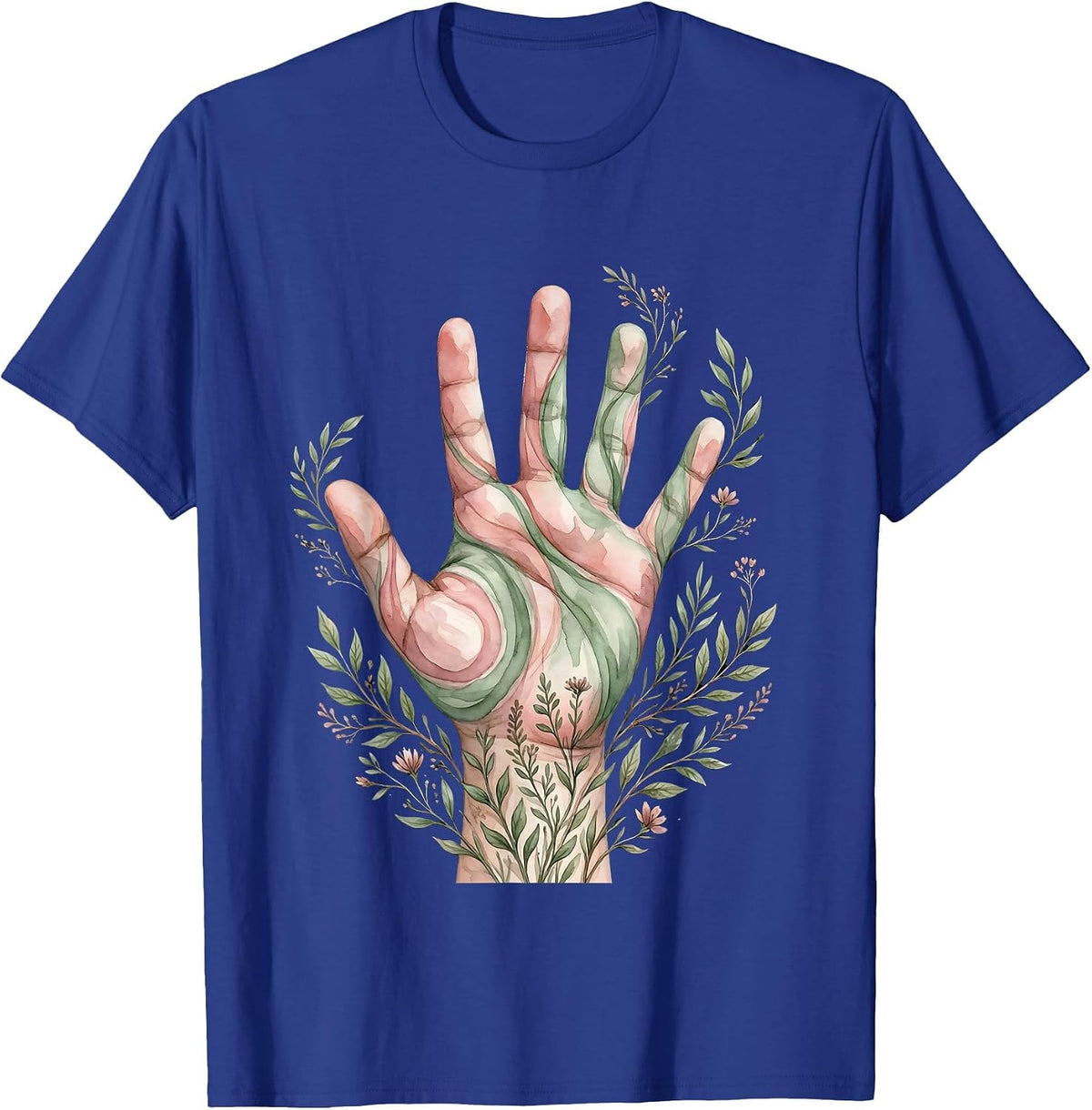 Autism Awareness Rainbow Handprint Art Design T-Shirt - Royal Blue