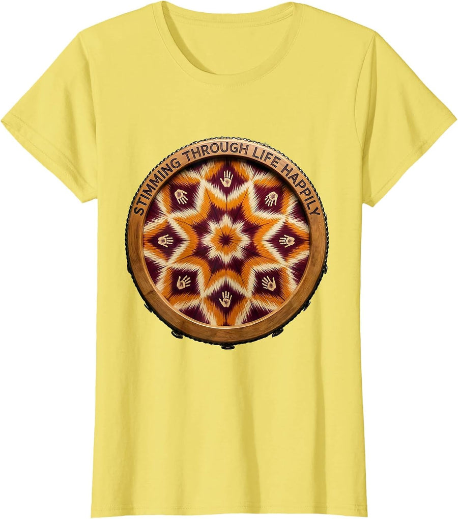 Women's Stimming Through Life Happily Autism Design T-Shirt - Lemon Yellow