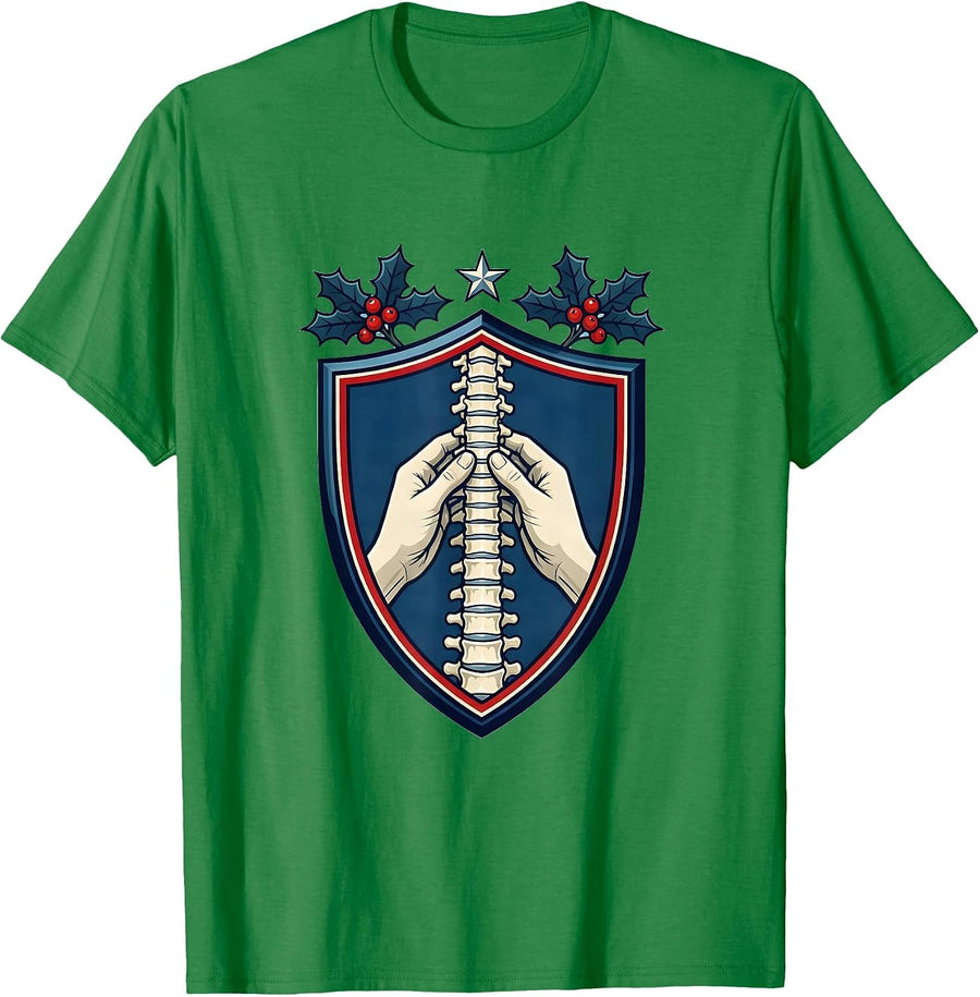 Men's Shield Spine Alignment Chiropractor Christmas Humor T-Shirt - Kelly Green