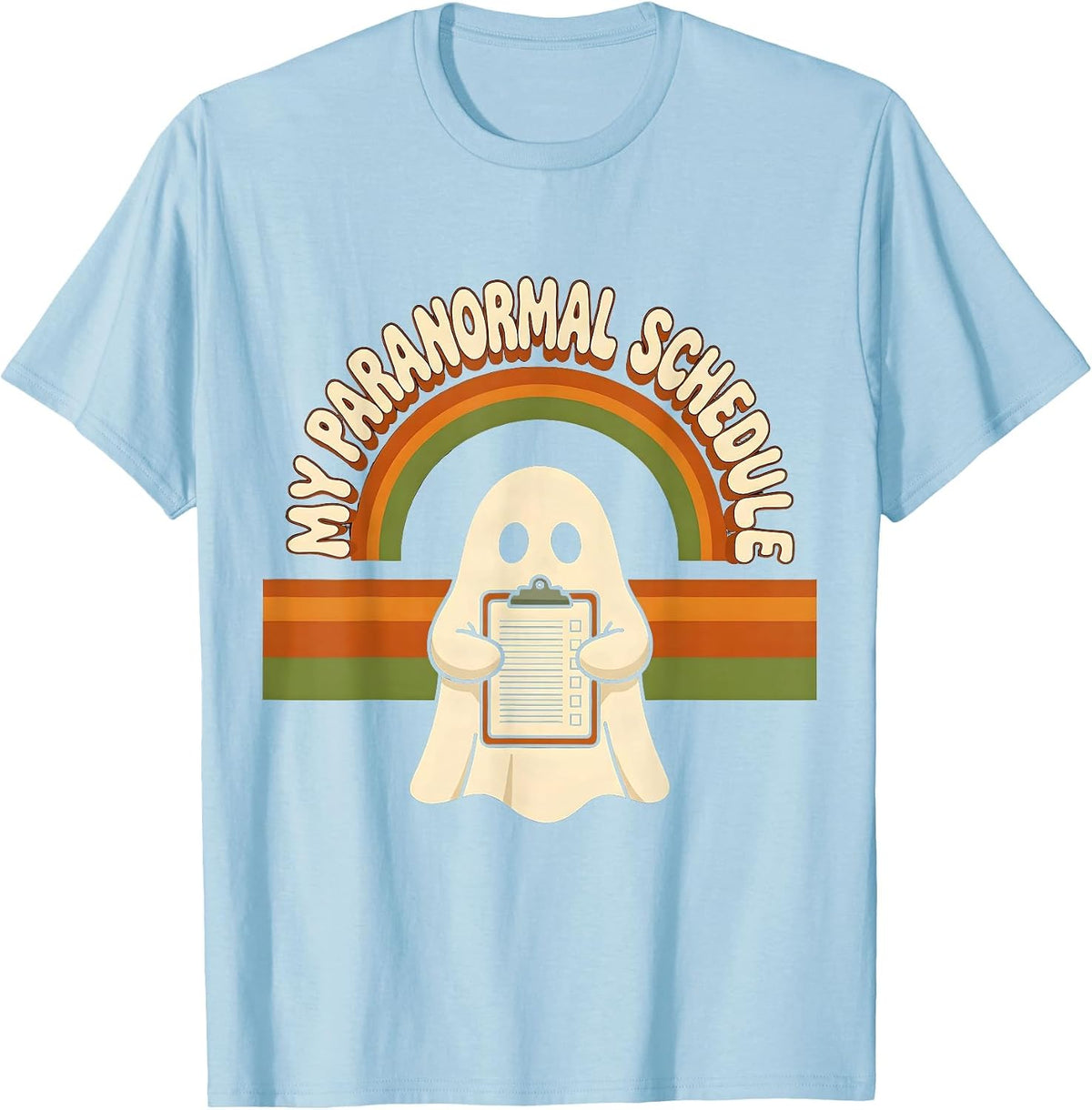Men's My Para Normal Schedule Retro 70s Ghost Halloween Para T-Shirt - Baby Blue
