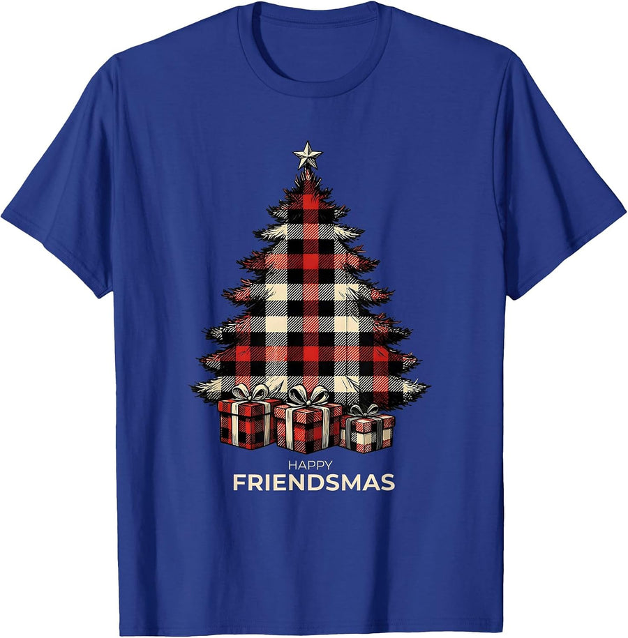 Happy Friendsmas Buffalo Plaid Family Matching Christmas T-Shirt - Royal Blue