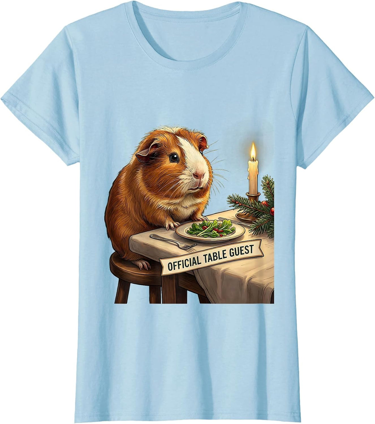 Women's Official Table Guest Funny Guinea Pig Christmas Pet Lover T-Shirt - Baby Blue