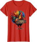Women's Rooster Crows Wake Me Up Funny Farm Design T-Shirt - Red
