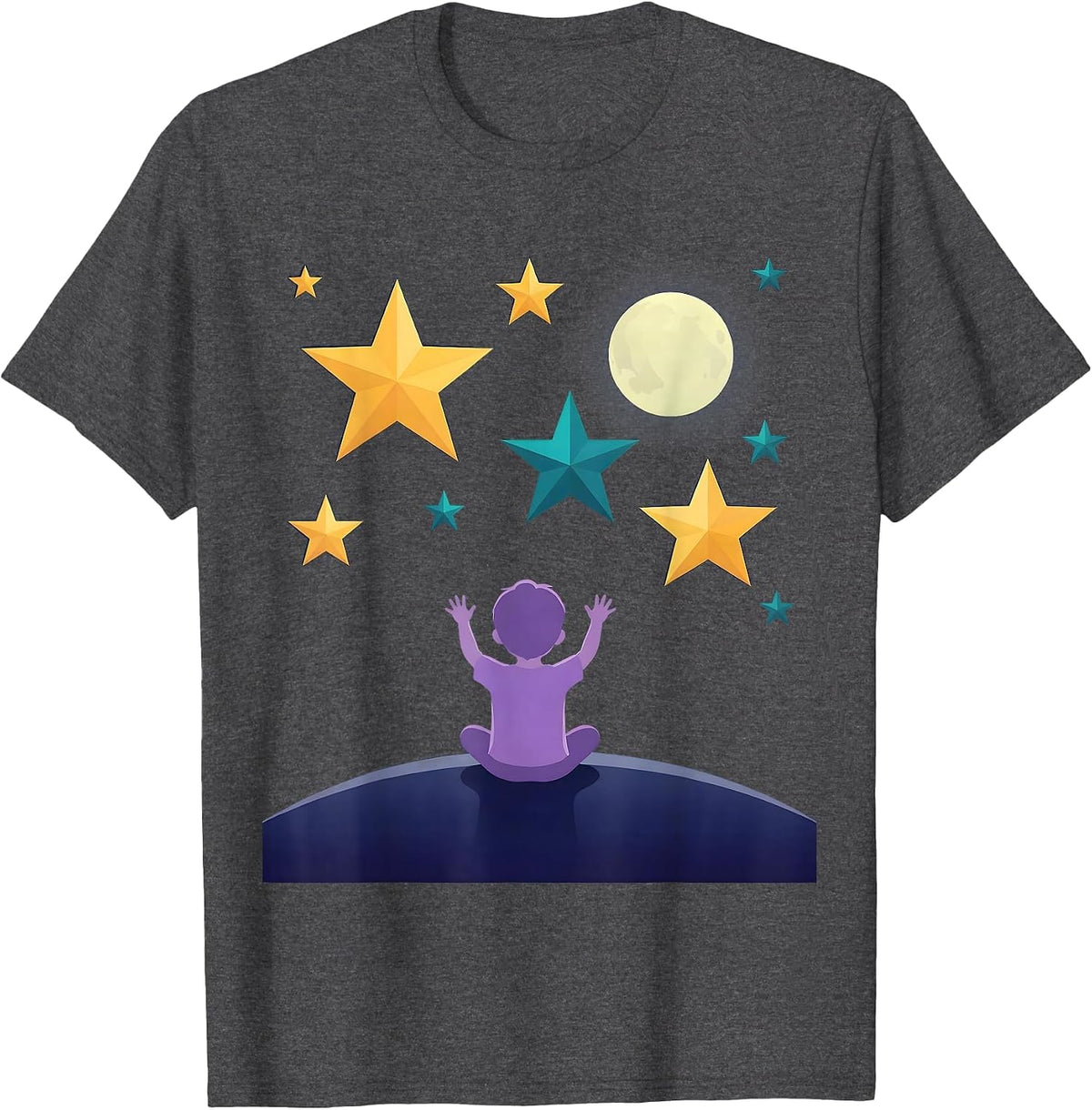 Autism Awareness Child Stargazing Night Sky Design T-Shirt - Dark Heather Grey