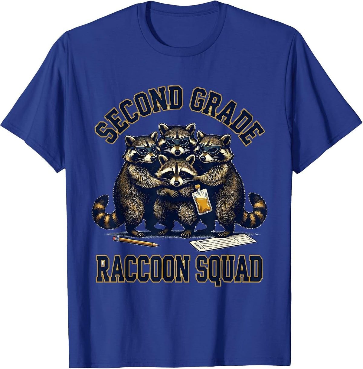 Men's Second Grade Raccoon Squad Funny Teacher Back to School T-Shirt - Royal Blue