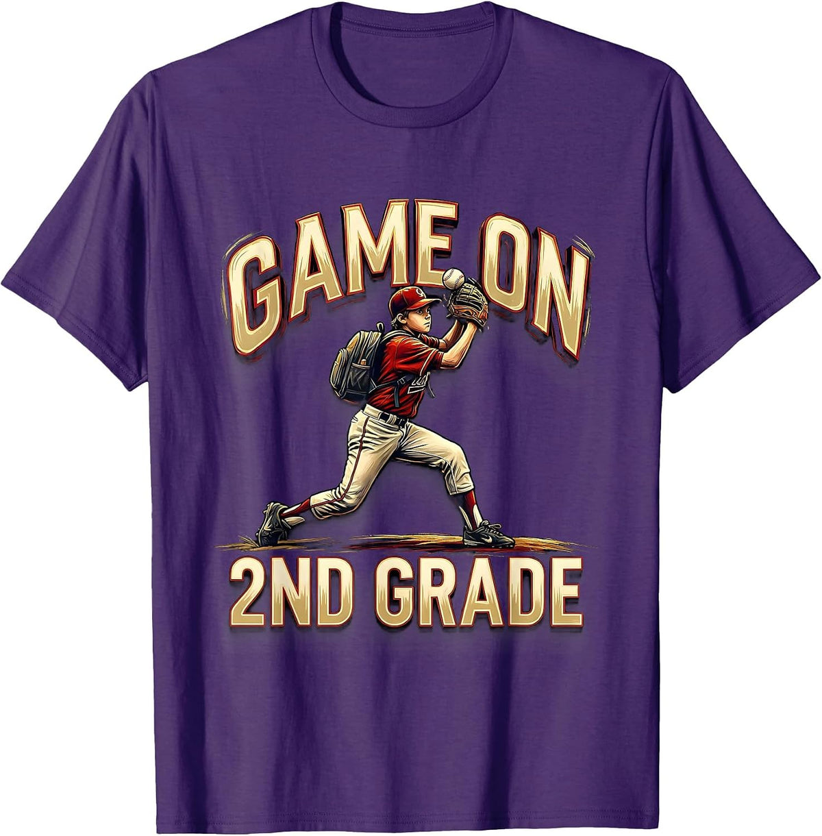 Game On 2nd Grade Back To School Baseball Drip for Boys T-Shirt - Purple