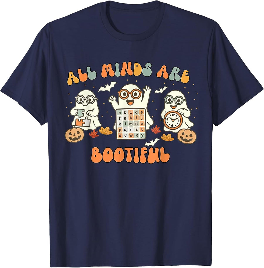 All Minds are Bootiful Special Education Teacher Halloween T-Shirt - Navy Blue