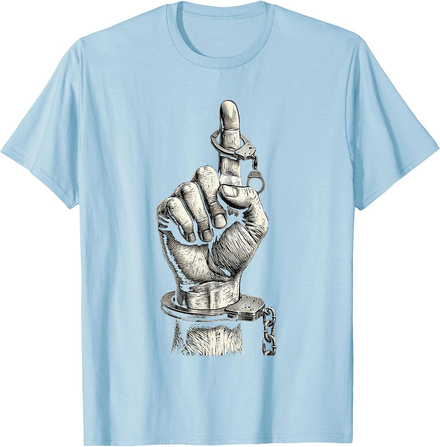 Men's Handcuffs Dangling Finger Law Enforcement Graphic T-Shirt - Baby Blue