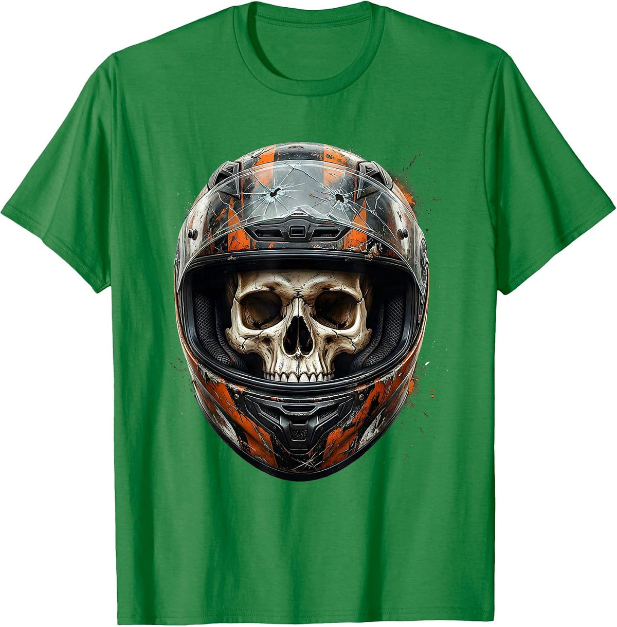 Men's Skull Full-Face Motorcycle Helmet Graphic T-Shirt - Kelly Green