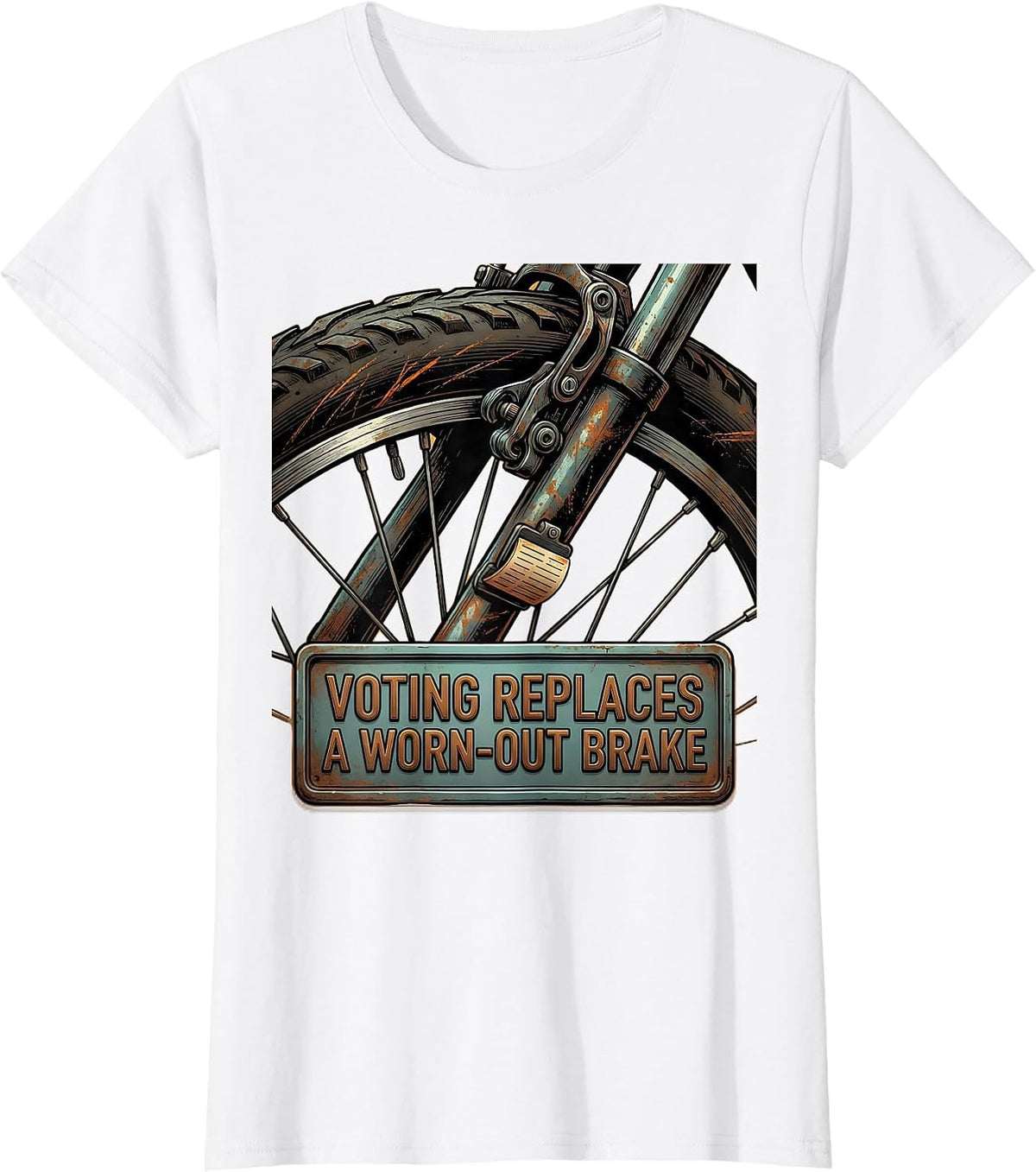 Voting Replaces a Worn-Out Brake Political Satire Civic T-Shirt - White