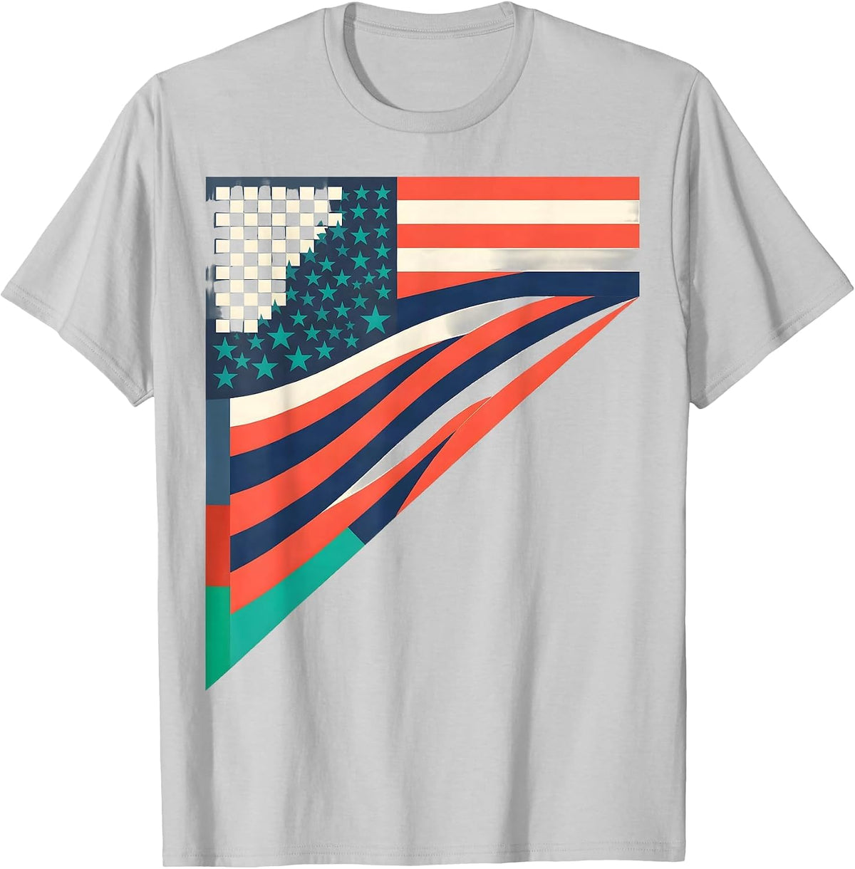 Men's Race Checkered Flag Drag Strip Patriotic Enthusiast T-Shirt - Silver Grey