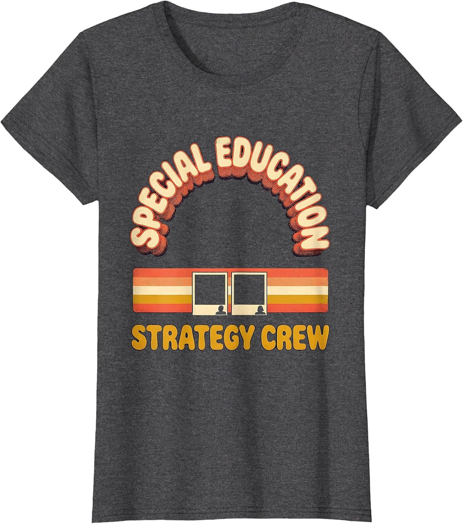 Women's Special Education Strategy Crew Retro SPED Teacher T-Shirt - Dark Heather Grey