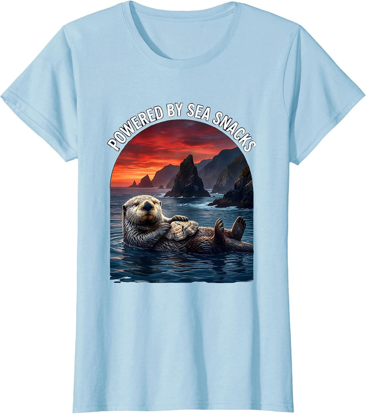 Women's Powered by Sea Snacks Sea Otter Design T-Shirt - Baby Blue