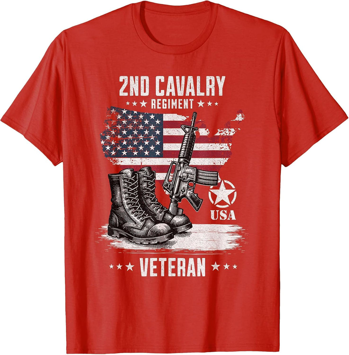 2nd Cavalry Regiment Veteran Military Veteran Distressed T-Shirt - Red
