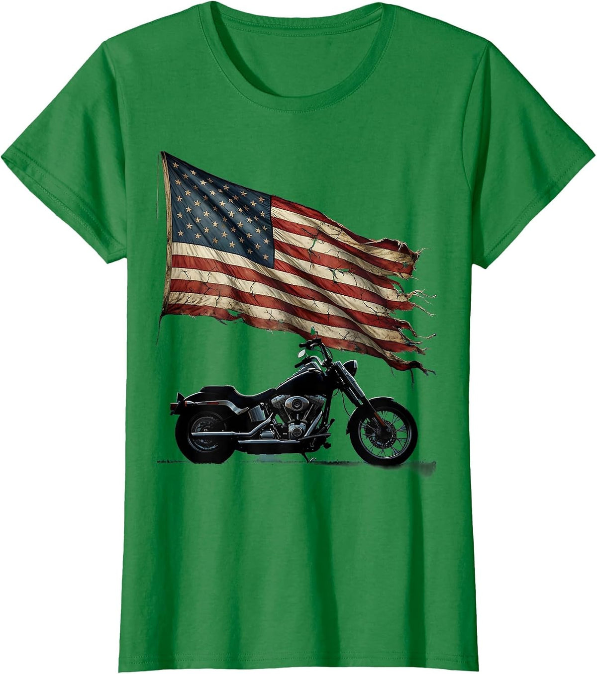 Patriotic Vintage Motorcycle Flag Cape Graphic T-Shirt - Kelly Green