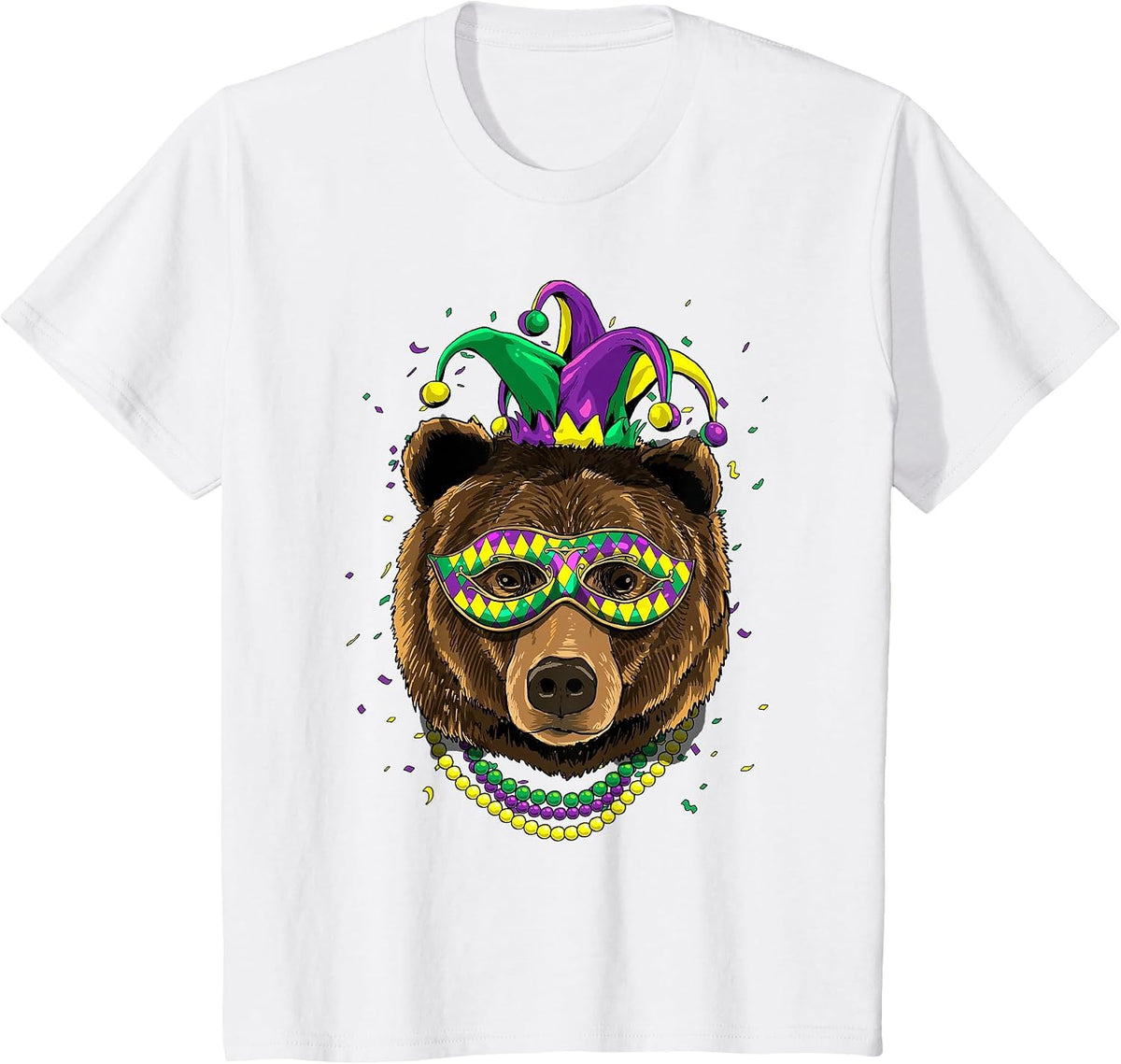 Bear Animal Lover Cute Mardi Gras Carnival Jester T-Shirt, Youth, White, 2T - As Pictured