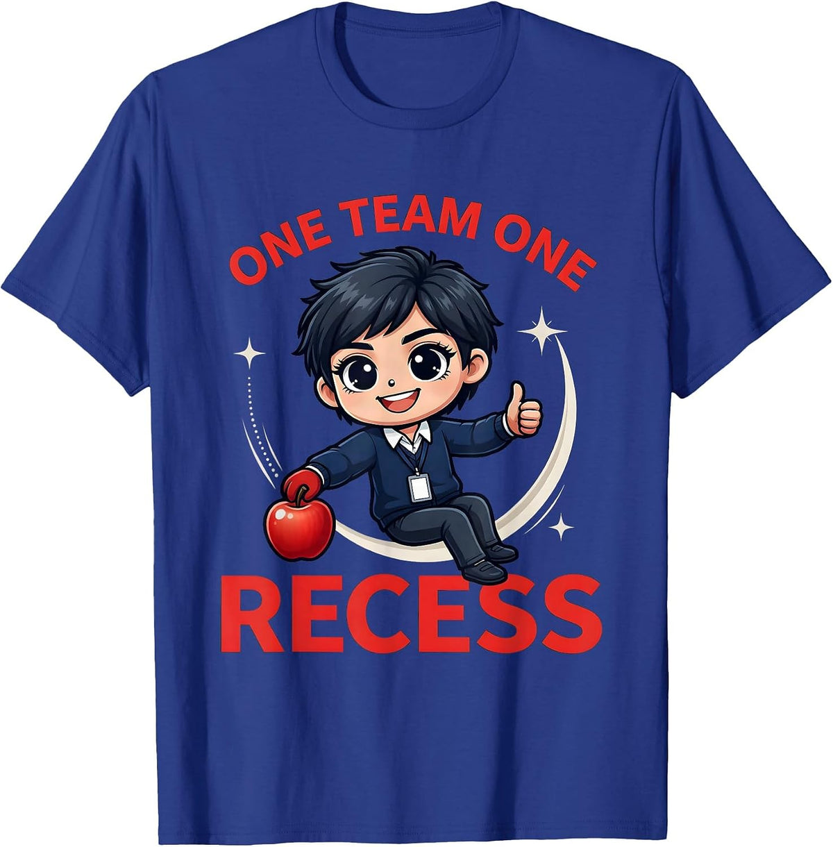 Men's ONE TEAM ONE RECESS Funny Teacher School Staff Gift T-Shirt - Royal Blue
