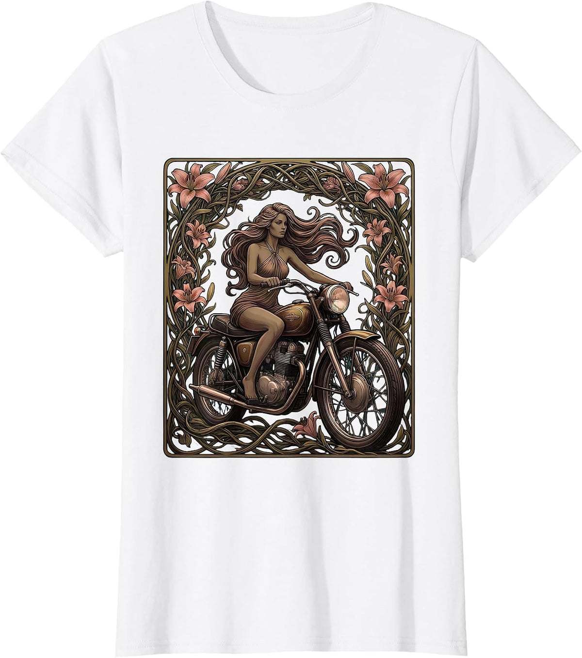 70s Biker Babe Halter Top Motorcycle Illustration T-Shirt - White