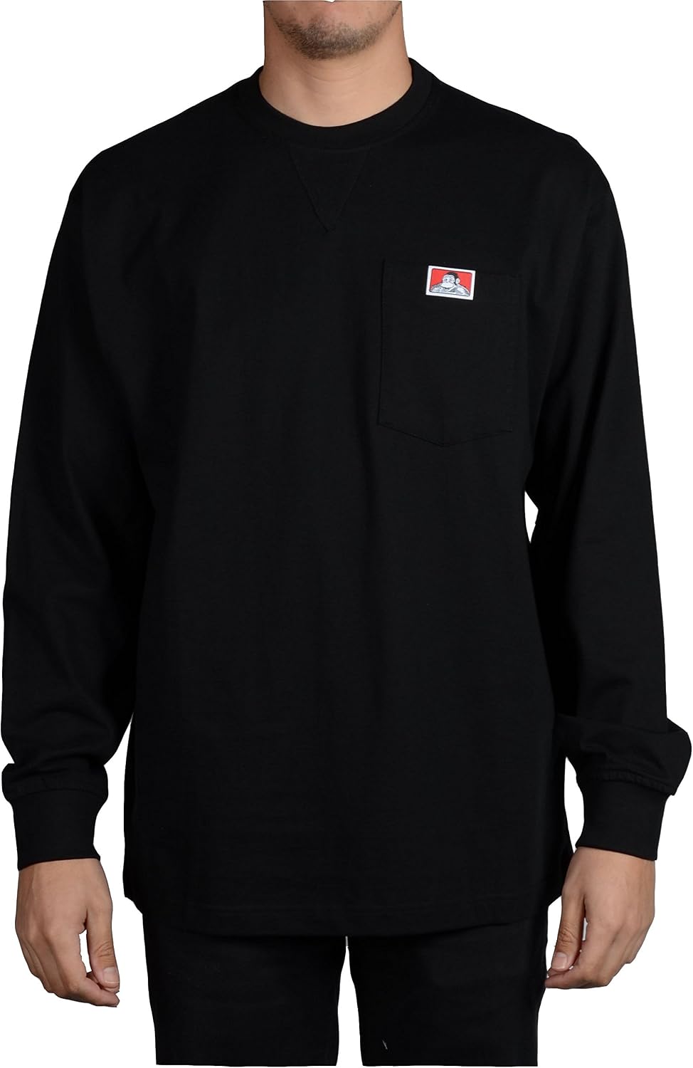 Ben Davis Men's Classic Label Long Sleeve Heavy Duty Pocket T-Shirt - Black