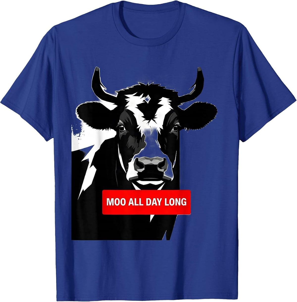 Men's Moo All Day Long Funny Cow Design T-Shirt - Royal Blue