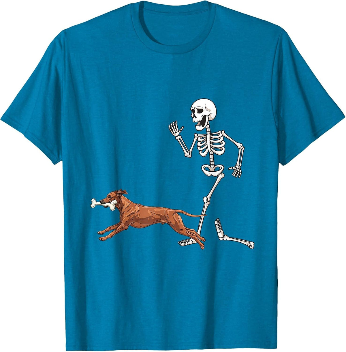 Funny Halloween Rhodesian Ridgeback and Skeleton T-Shirt - Sapphire Blue
