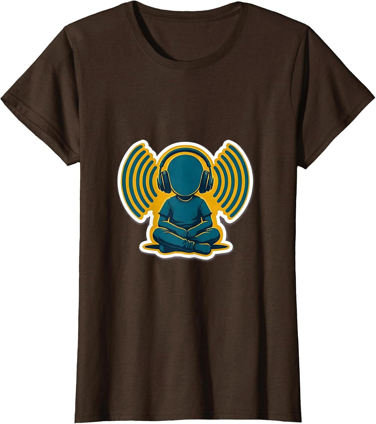 Women's Autism Awareness Child with Headphones Sound Waves T-Shirt - Brown