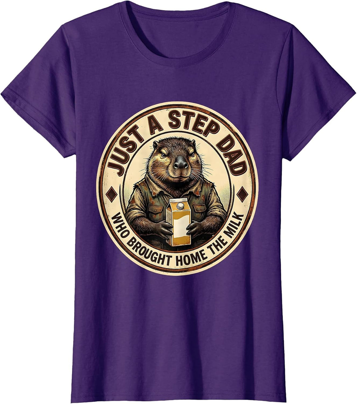 Women's Just A Step Dad Who Brought Home The Milk Funny T-Shirt - Purple