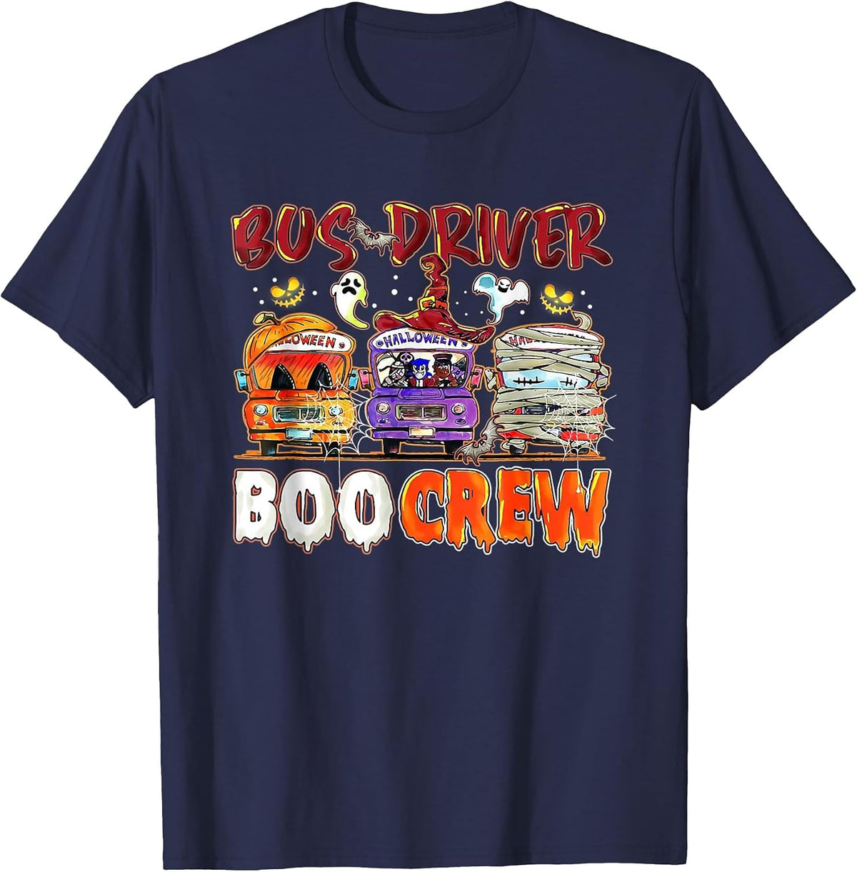 Bus Driver Boo Crew School Bus Driver Life Halloween T-Shirt - Navy Blue