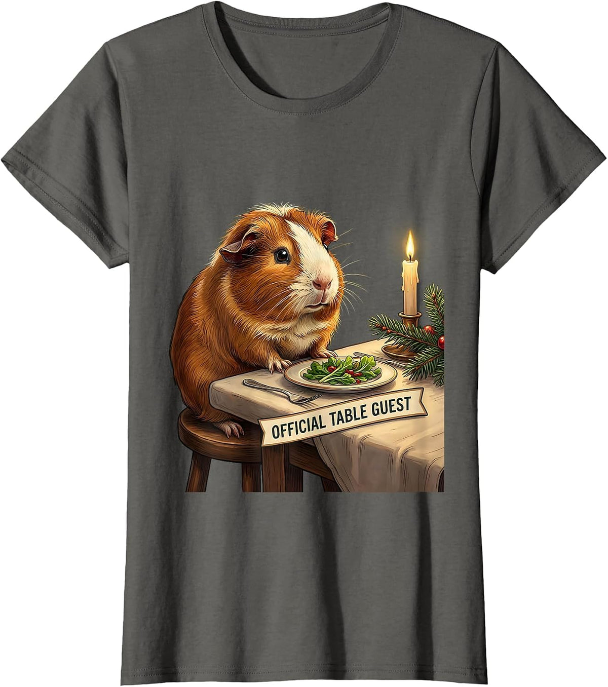 Women's Official Table Guest Funny Guinea Pig Christmas Pet Lover T-Shirt - Asphalt Grey