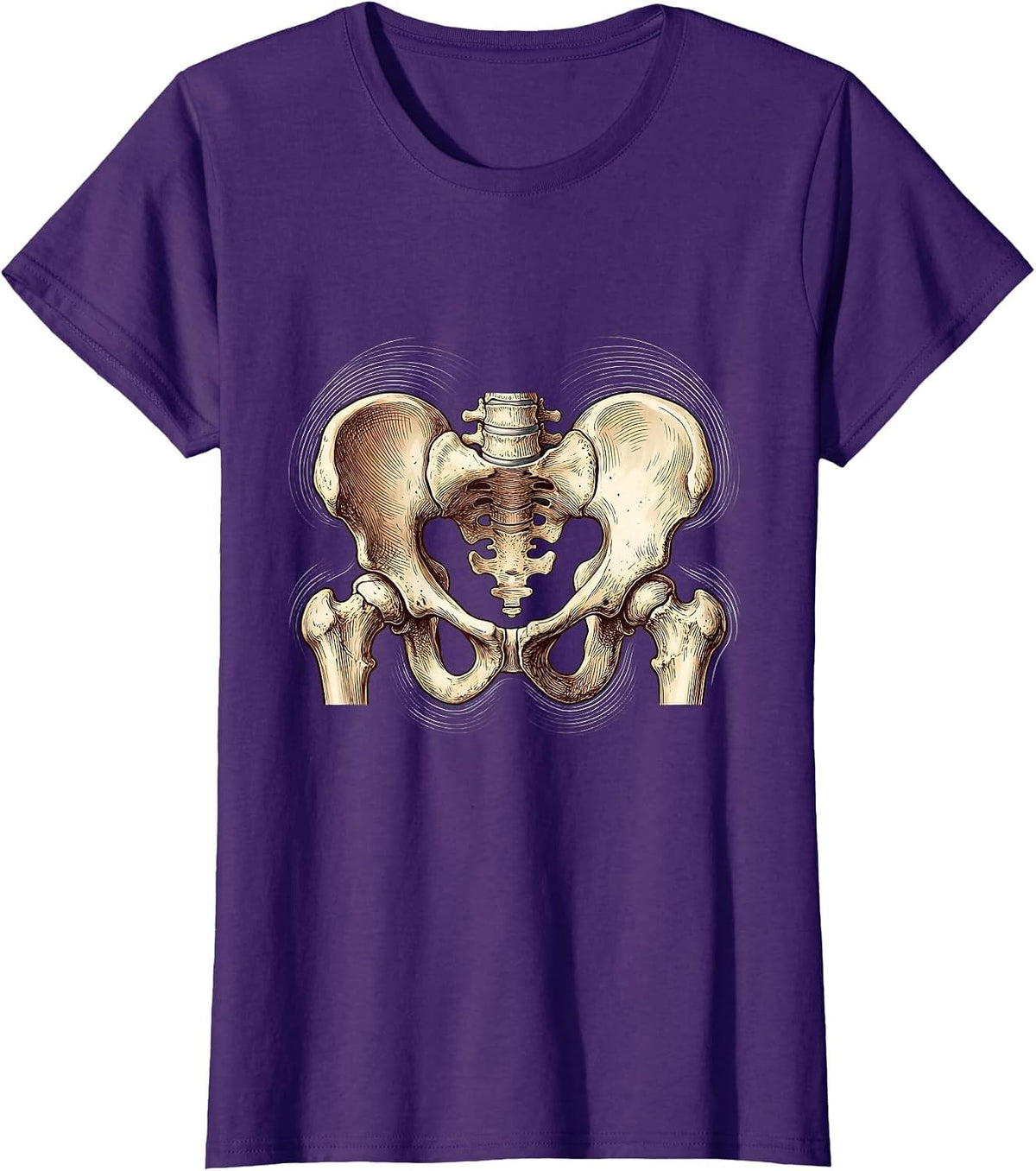 Women's Physical Therapy Pelvis and Hip Bones Motion Art T-Shirt - Purple