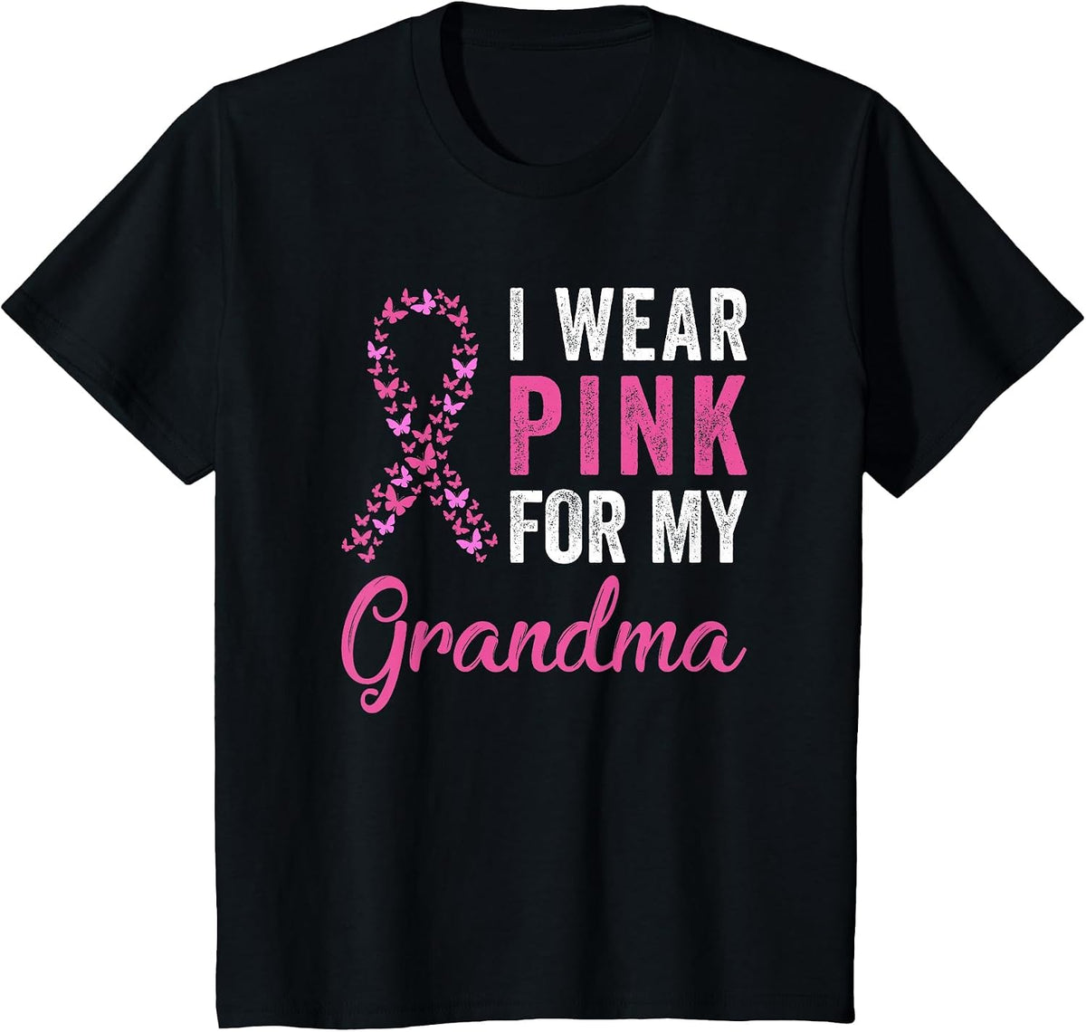 I Wear Pink for My Grandma Ribbon Breast Cancer Support T-Shirt - Black