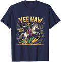 Vintage Retro Yee Haw Western Mardi Gras Cowboy Mardi Gras T-Shirt - Navy Blue