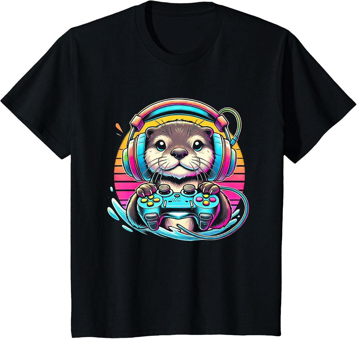Otter Funny Video Game Controller T-Shirt - Black