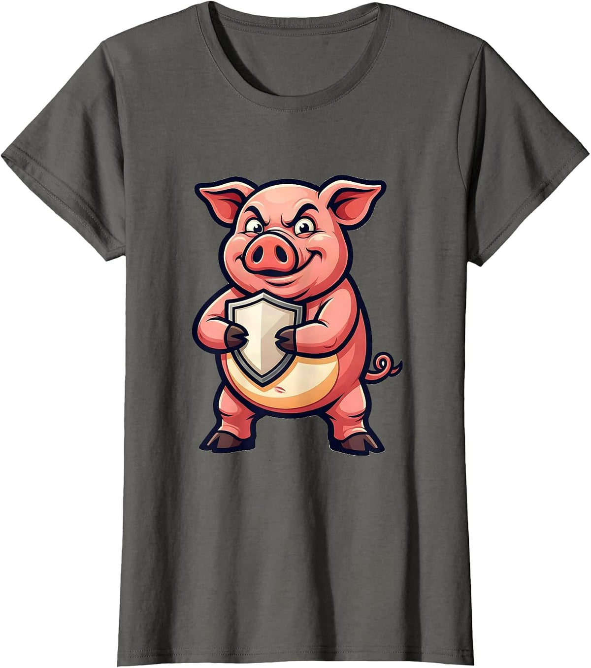 Women's Proud Pig Mascot Funny Farm Animal Lover Novelty T-Shirt - Asphalt Grey