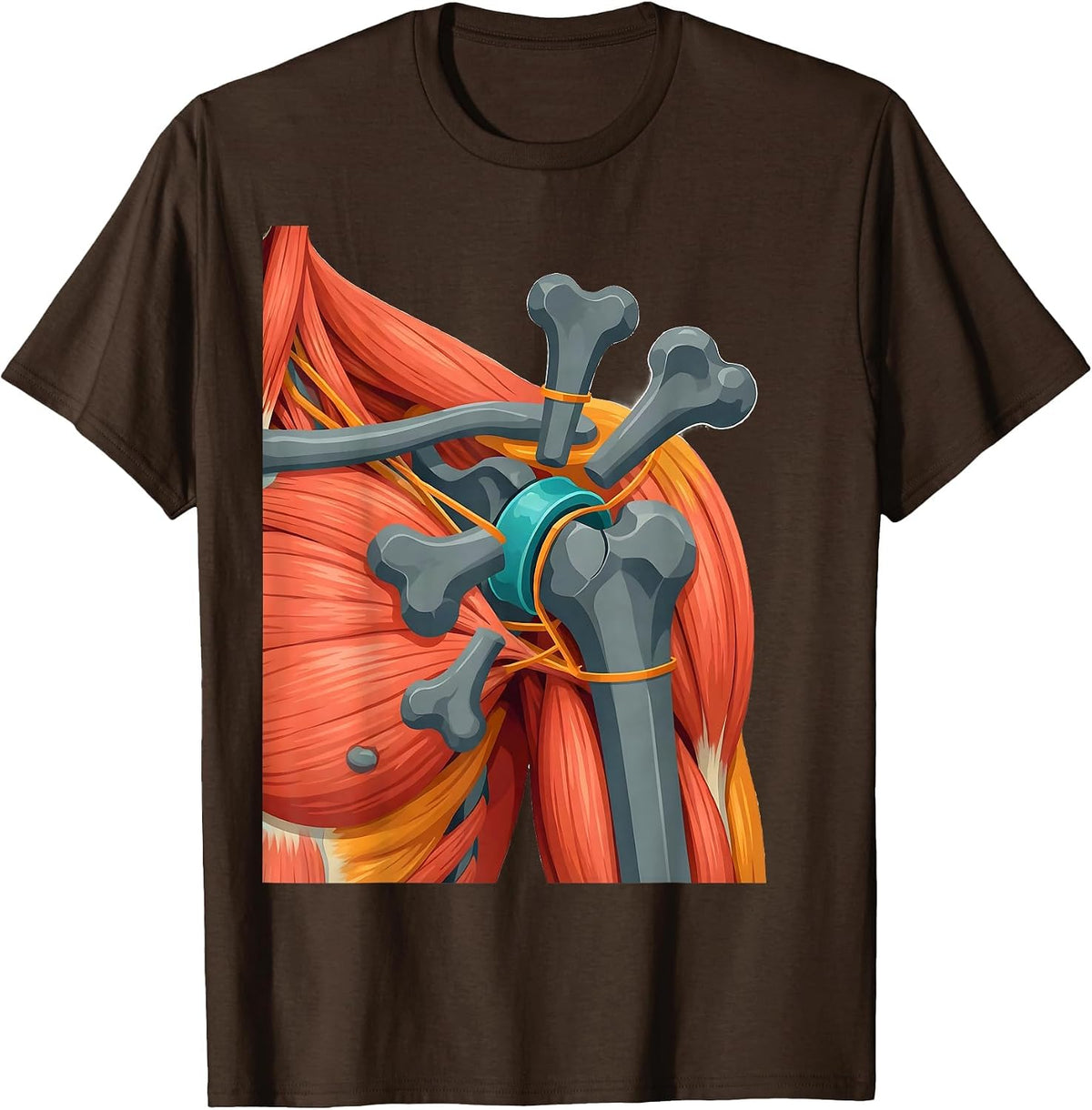 Shoulder Joint Exploded Anatomy Diagram Physical Therapy T-Shirt - Brown