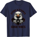 Stars Stripes Good Vibes Red White Blue Design T-Shirt - Navy Blue