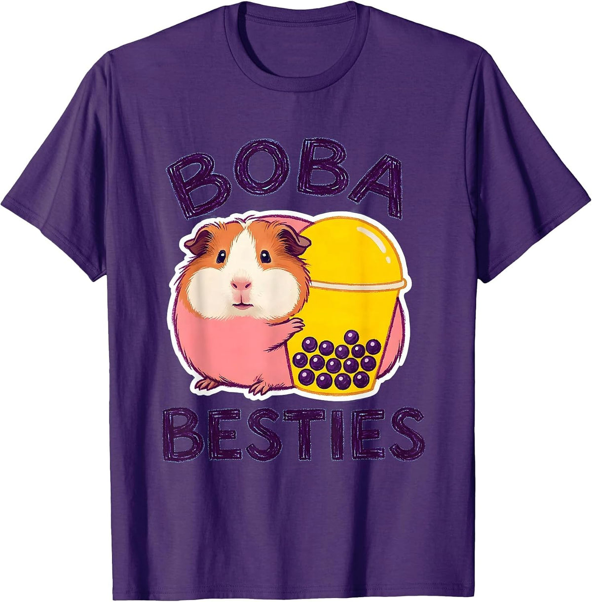 Men's Boba Besties Naive Kidcore Cute Kawaii Animal Boba Tea Lover T-Shirt - Purple