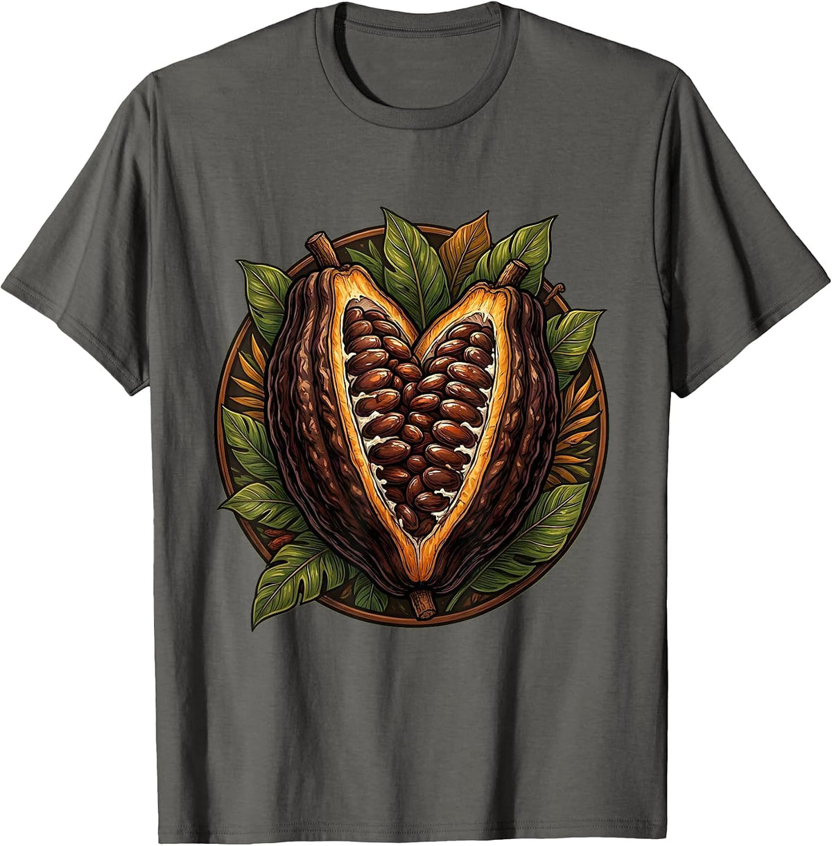 Venezuela Cacao Pod Split Open Seeds Illustration T-Shirt - Asphalt Grey