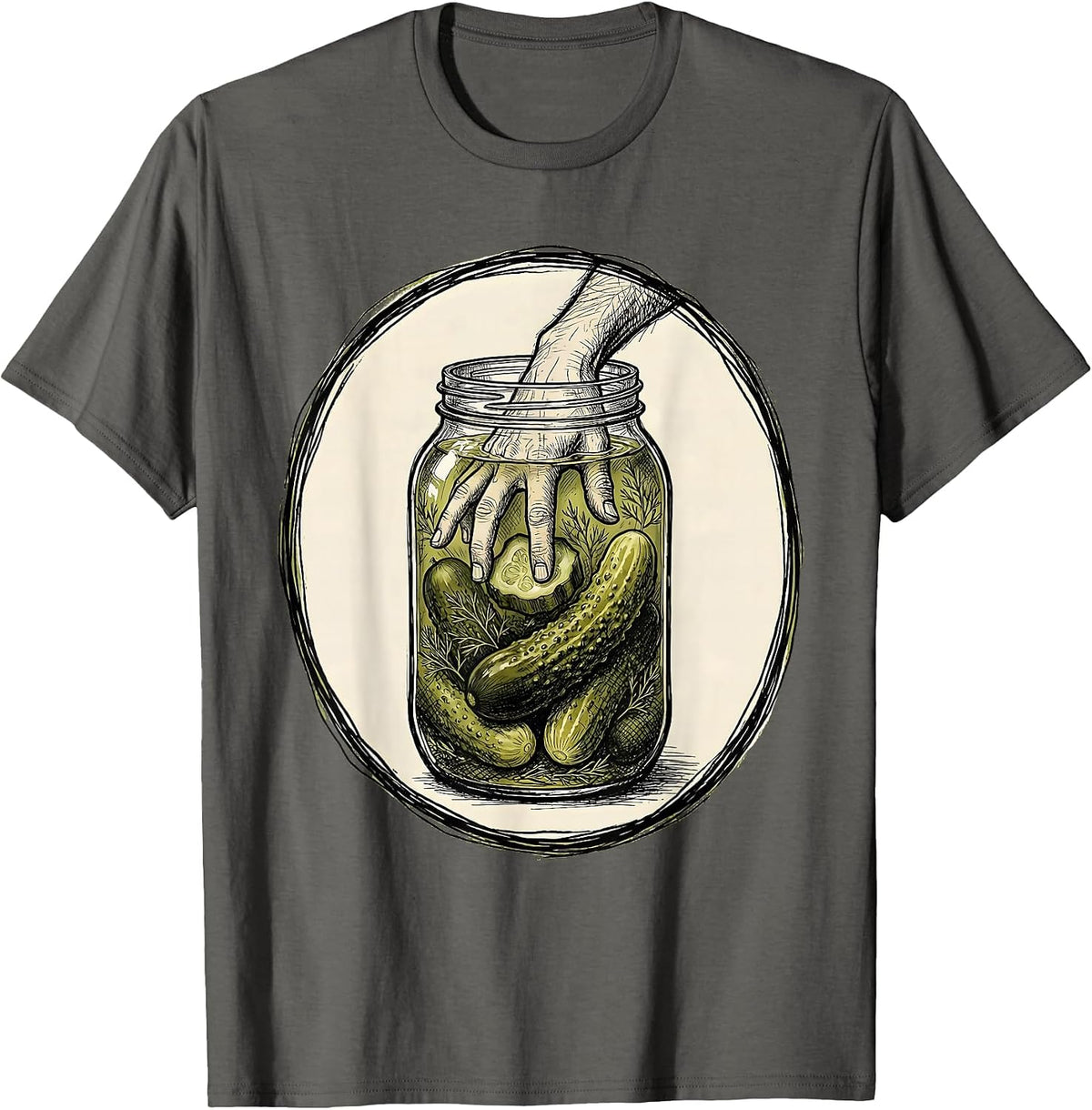 Hand in the Pickle Jar Funny Snack Graphic T-Shirt - Asphalt Grey