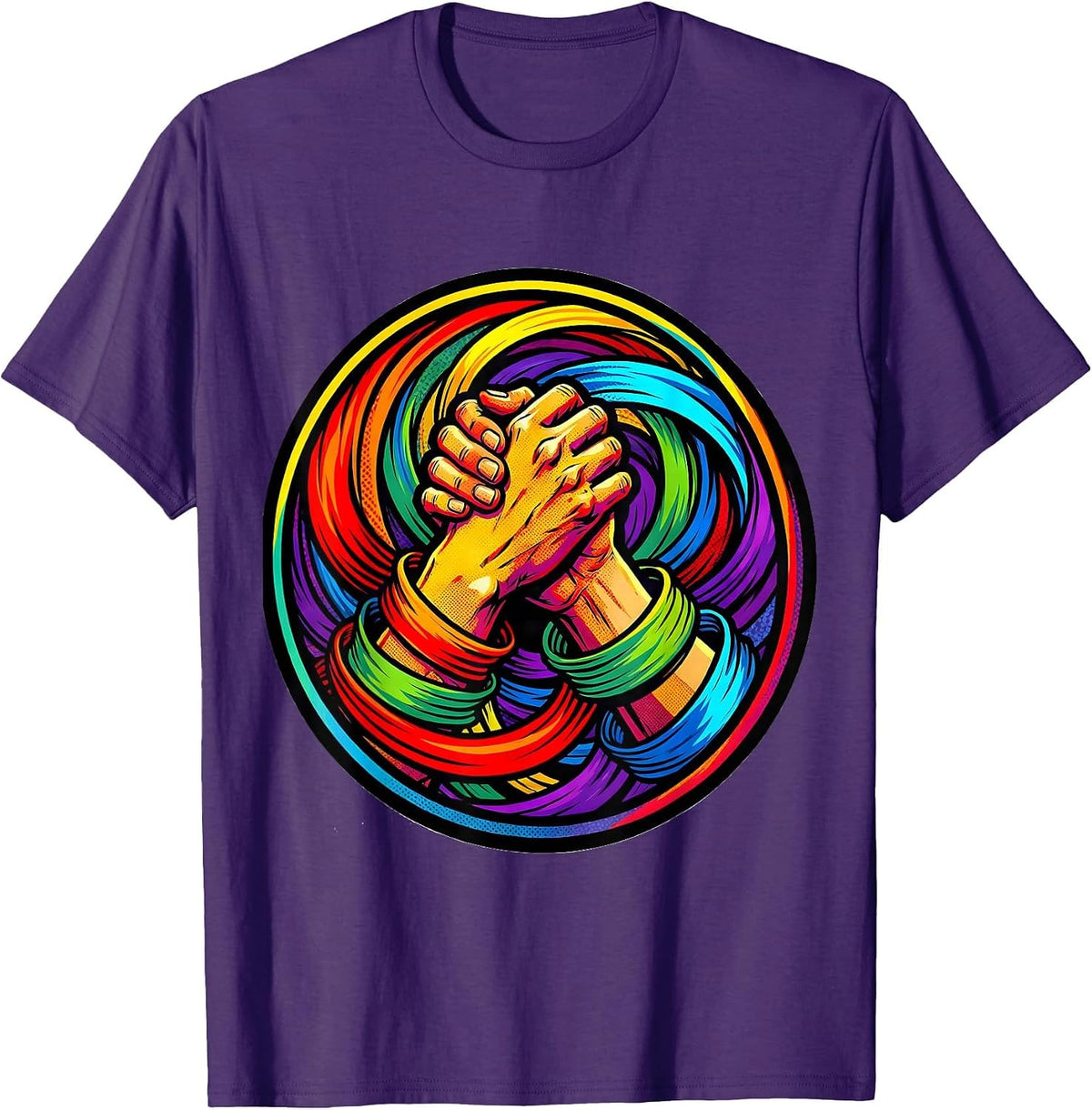 Men's Rainbow Ribbon Hands Gay Pride Graphic T-Shirt - Purple