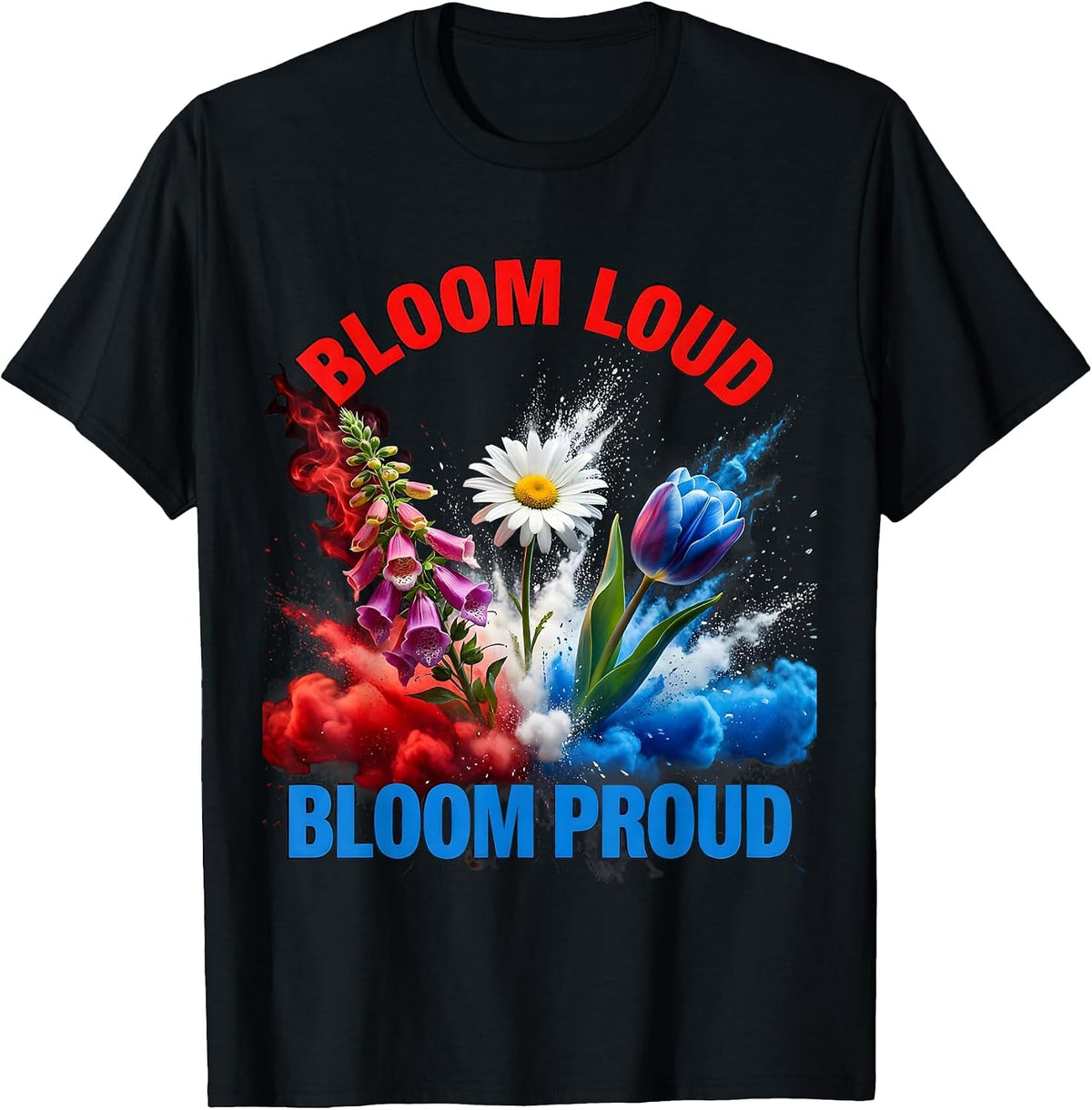 Men's Bloom Loud Bloom Proud Foxglove Daisy Tulip Design T-Shirt - Black
