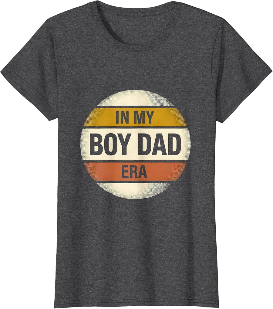 Women's In My Boy Dad Era Retro Groovy Father's Day Humor T-Shirt - Dark Heather Grey